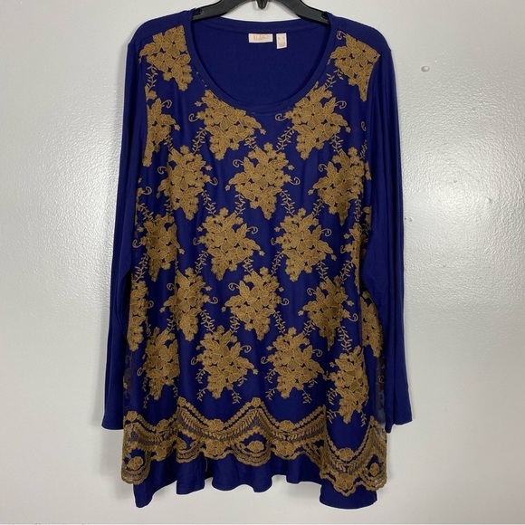 Logo Lavish by Lor Goldstein midnight blue and contrasting lace tunic - Picture 1 of 4